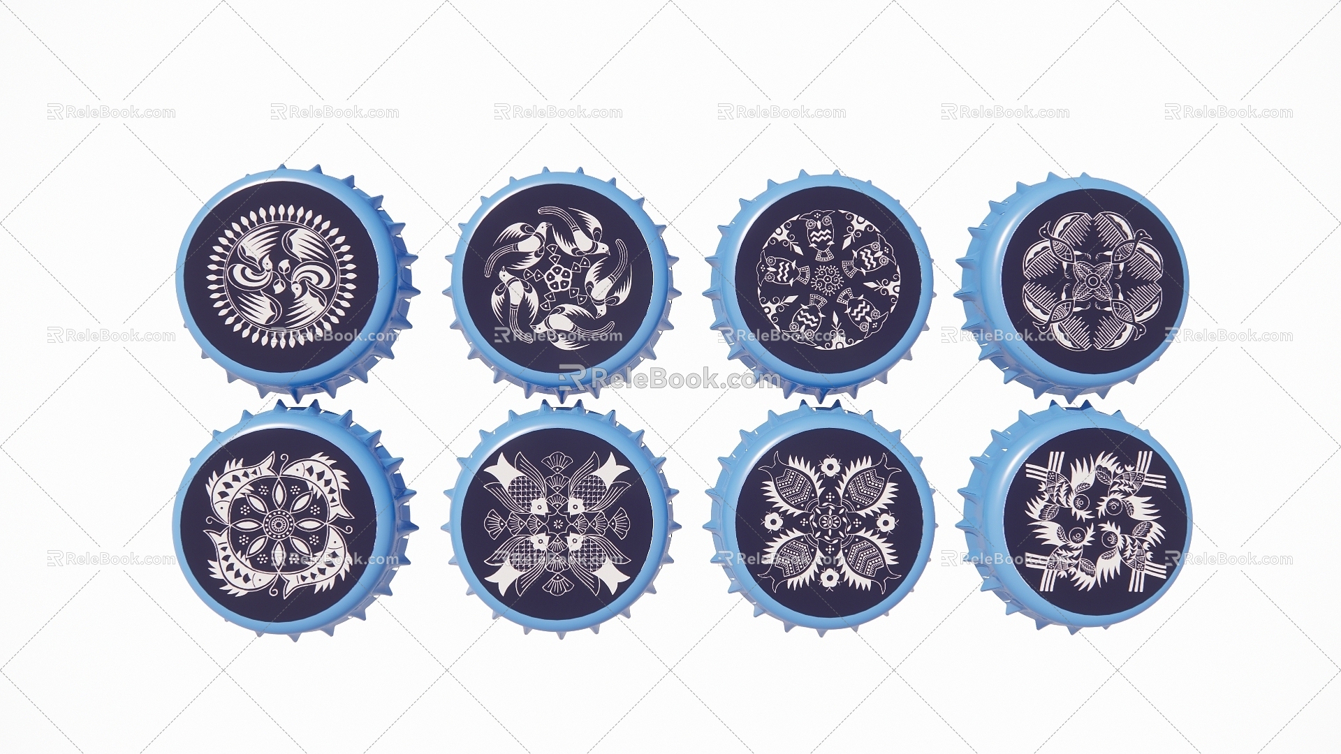 Batik pattern beer bottle cap wall decoration 3d model