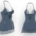 Blue Halter Dress with Satin Like Fabric and Delicate Lace Trim Design
