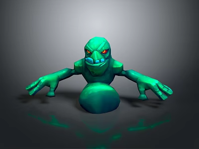 3D Model of Green Fantasy Creature Character With Glowing Red Eyes and Extended Arms 3d model