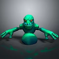 3D Model of Green Fantasy Creature Character With Glowing Red Eyes and Extended Arms