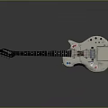 White Modified Electronic Electric Guitar With Stickers And Buttons On Body