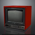 Red Vintage Television With Black Screen And Control Panel On Black Surface