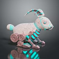 Game and Film Character Mechanical Rabbit With Glowing Teal Lines Vintage Metallic Texture Gear Details