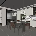 Modern Restaurant Interior Design With Dining Table Chairs Hanging Lights And Marble Cabinets 3d model