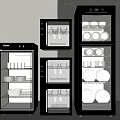 Black Modern Kitchen Appliances Glass Door Vertical Storage Units For Cups Plates