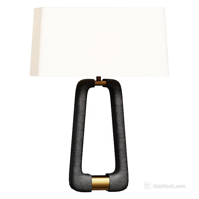 Sleek Modern Table Lamp With Black Metal Base And White Fabric Shade 3d model 