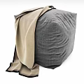 Gray Fabric Ottoman With Beige Blanket And Black Trim For Living Room