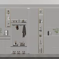 Modern White Shoe Cabinet Design With Storage Lighting Clothing Hanging And Plants In Entryway
