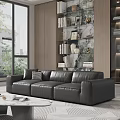 Modern Full Grain Black Leather Sofa Combination For Upscale Living Room Home Furnishing Design