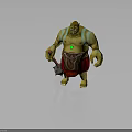 Green Skinned Orc Warrior with Yellow Eyes Spiked Weapon and Green Gem Necklace