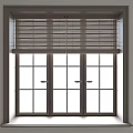 Wooden Blinds For Double Casement Window With Dark Frame And Natural Light
