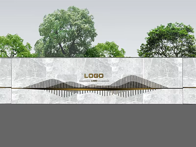 Modern Scenic Feature Wall With Embossed LOGO And Textured Surface Surrounded By Green Trees 3d model