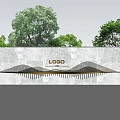 Modern Scenic Feature Wall With Embossed LOGO And Textured Surface Surrounded By Green Trees 3d model