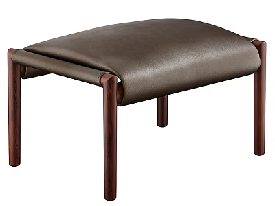 Stylish Dark Brown Leather Upholstered Sofa Stool With Wooden Legs Modern Design 3d model