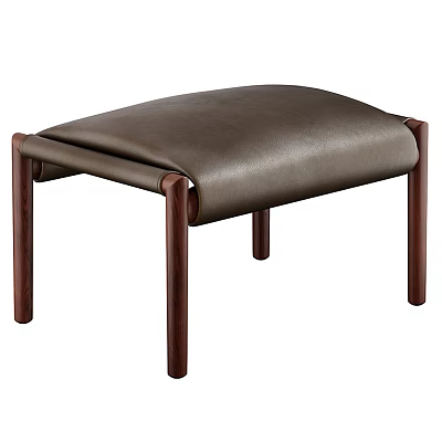 Stylish Dark Brown Leather Upholstered Sofa Stool With Wooden Legs Modern Design 3d model