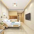 Modern Hospital Room Interior With Adjustable Bed TV And Wooden Cabinets