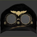 Steampunk Black Hat With Golden Wing Goggles Gear Details And Brown Strap