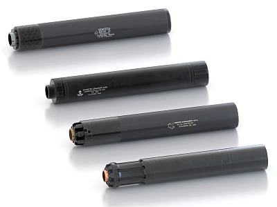 Black Cylindrical Weapon Silencers Four Tactical Military Design Units Features 3d model Black Cylindrical Weapon Silencers Four Tactical Military Design Units Features 3d model