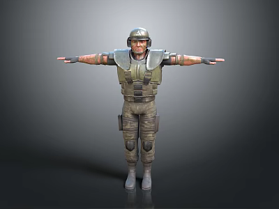 A Man In Military Uniform With Helmet Standing Arms Outstretched Full Body View 3d model