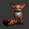 Cute Orange Fox Character Sitting With White Belly Large Ears And Yellow Eyes