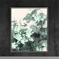 Traditional Chinese Botanical Painting With White Lotus Flowers And Green Leaves