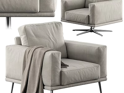 Modern Minimalist Light Gray Fabric Single Sofa With Swivel Base Throw Blanket And Metal Legs 3d model