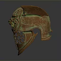 Ancient Weapon Helmet Featuring Bronze Intricate Carvings Mythical Beast Patterns And Openwork Design