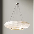 Modern Round White Textured Chandelier with Gold Ring Hanging from Ceiling 3d model