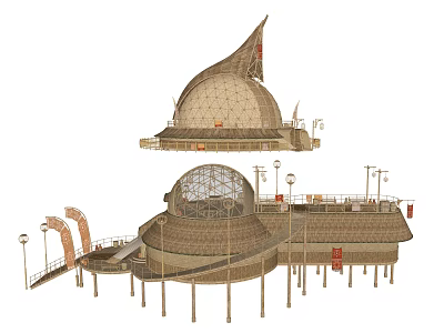 Ancient Architecture With Traditional Roof Design And Wooden Structure Elements 3d model