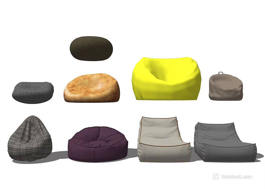 Colorful Bean Bag Chairs In Various Styles For Home Living Spaces 3d model 