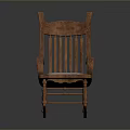 Wooden Rocking Armchair with Slatted Back and Cushioned Seat Design