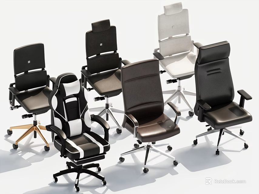 Modern Office Chairs In Various Colors And Styles With Wheels And Adjustable Backrests 3d model 