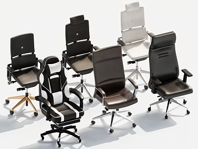 Modern Office Chairs In Various Colors And Styles With Wheels And Adjustable Backrests 3d model