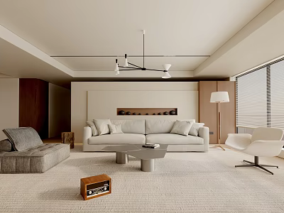 Modern Living Room Interior Design With Neutral Sofa Accent Chair Coffee Table And Area Rug 3d model