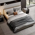 Modern Bedroom Interior With Double Bed Wooden Panel Wall And Nightstands