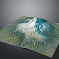 Modern 3D Mountain Terrain Model Featuring Snow Capped Summit Green Landscape And Square Base 3d model