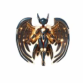 Game Movie Character With Metallic Wings Gold Black Armor And Glowing Details