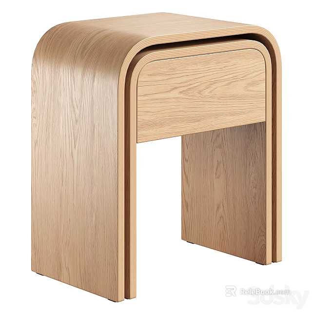 Minimalist Modern Display Shelf With Curved Oak Wood Design And Open Structure 3d model 