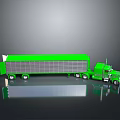 Green Freight Truck With Trailer And Multiple Wheels On Reflective Surface 3d model