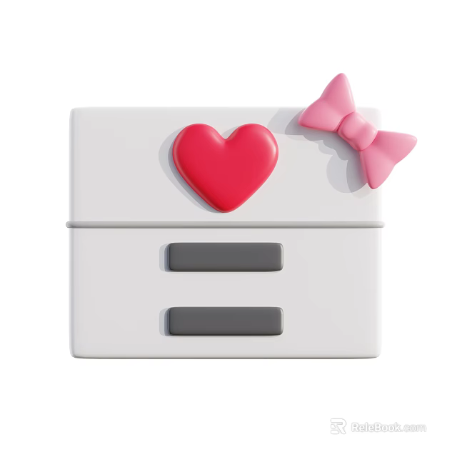 Decorative Ornament Set With White Base Red Heart Pink Bow And Gray Strips 3d model 