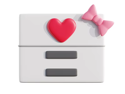 Decorative Ornament Set With White Base Red Heart Pink Bow And Gray Strips 3d model