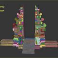 Traditional Symmetric Stone Carved Gate Structure With Steps And Decorative Ornaments