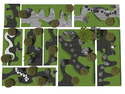 Karesansui Garden Design With Raked Sand Patterns Stone Arrangements And Mossy Plants 3d model