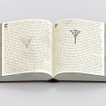 Open Book With Dark Cover And White Pages Featuring Text And Geometric Illustrations