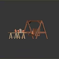 Wooden Swing Chair With Small Table And Flower Pots For Outdoor Relaxation