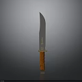 Tactical Hunting Knife With Sharp Metal Blade Wooden Handle And Golden Accents