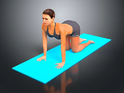 Woman Exercising On Blue Mat With Hands And Knees Position At Home 3d model