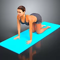 Woman Exercising On Blue Mat With Hands And Knees Position At Home