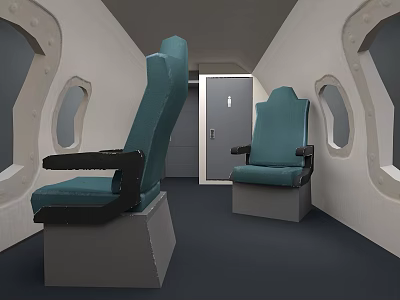 Modern Indoor Public Seating Design Featuring Teal Chairs With Armrests And Windows 3d model