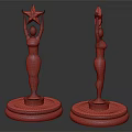 Golden Trophies with Female Figure Holding Star and Spire on Reflective Black Base